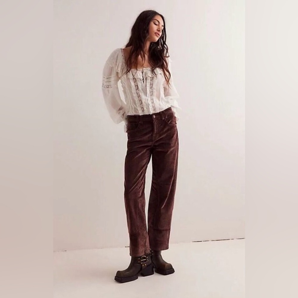 Free People We The Free Risk Taker Corduroy Straight Leg in Chocolate Truffle 30